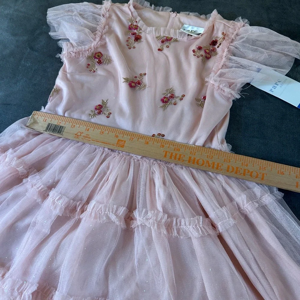 Rare Editions‎ Blush Dress Floral Embellished Tulle Ruffle Girl's Size L (10/12)